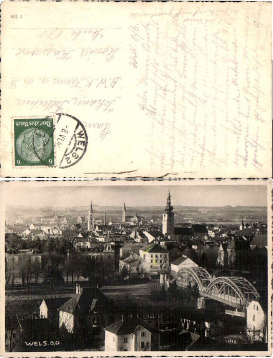 66531, Wels Photo postcard of the town 1940