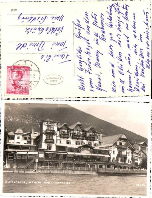 66534, photo postcard St. Wolfgang White Horse Inn Terrace