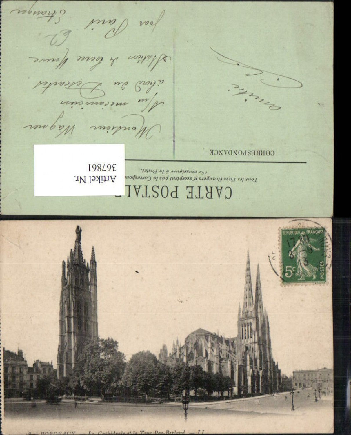 367861,Aquitanien Gironde Bordeaux La Cathedrale et la Tour Pey-Berland Kirche Glockenturm