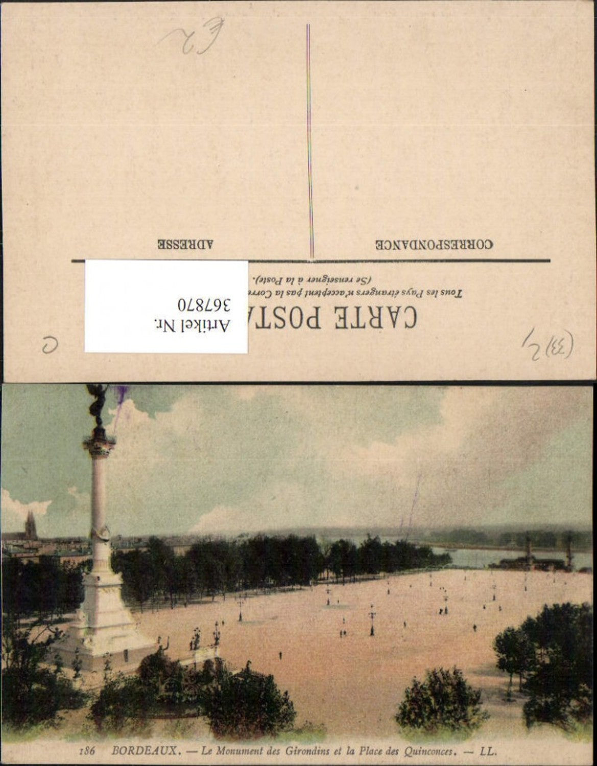 367870,Aquitanien Gironde Bordeaux Le Monument des Girondins et Place Quinconces Säule