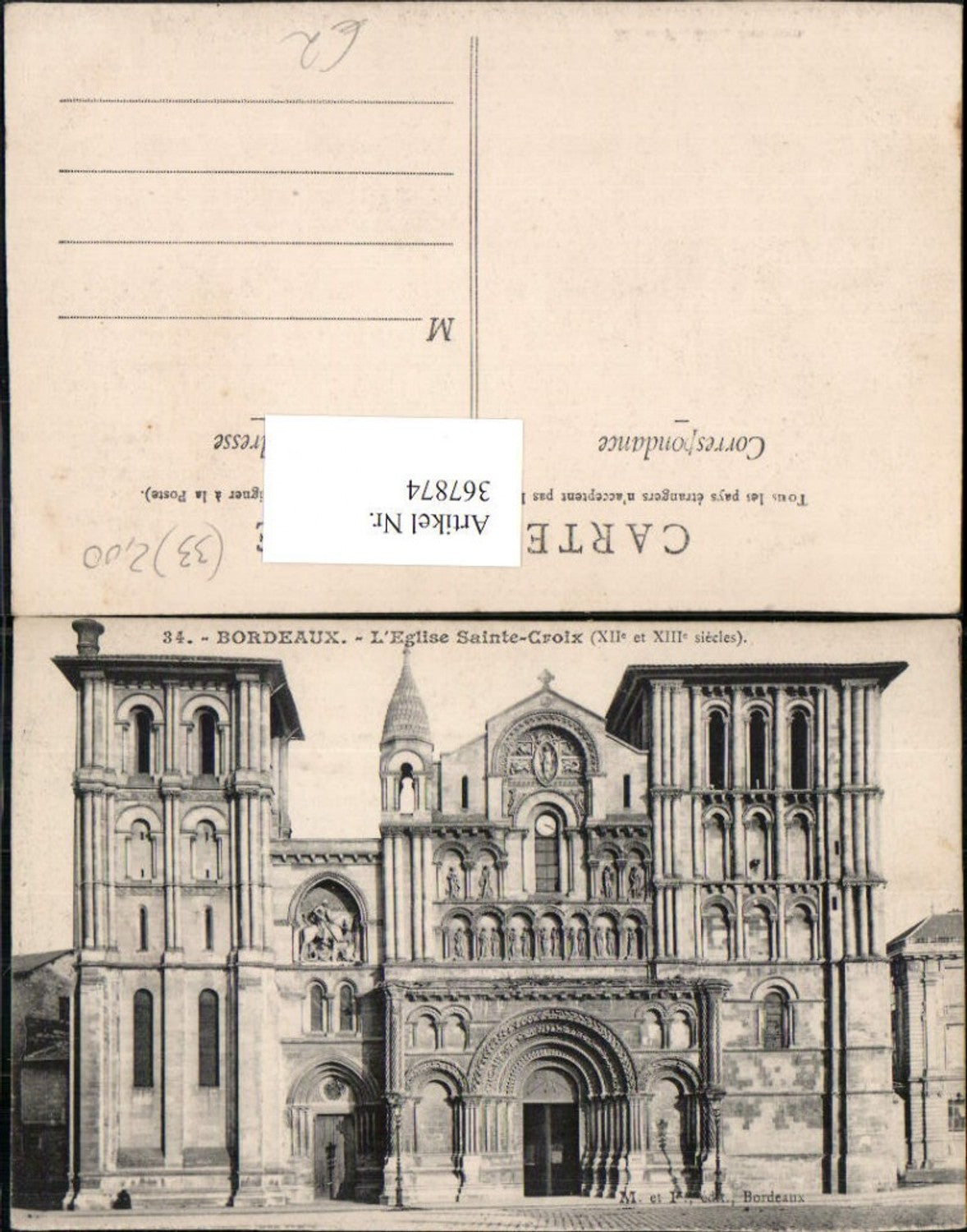 367874,Aquitaine Gironde Bordeaux L'Eglise Sainte-Croix Church