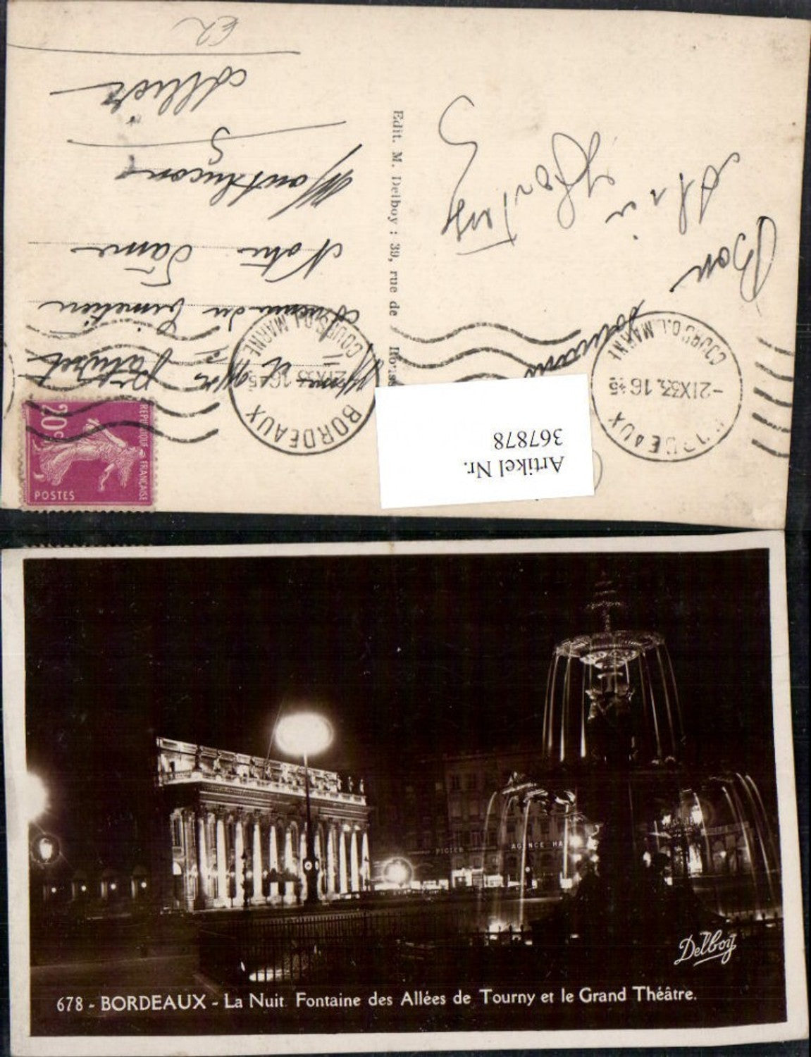 367878,Aquitanien Gironde Bordeaux Fontaine Allees de Tourny et Grand Theatre Brunnen Theater