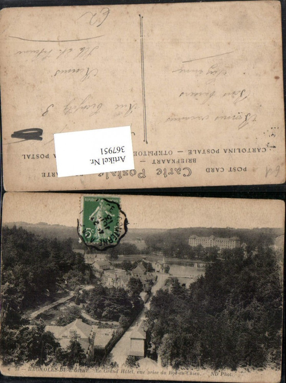 367951,Bassen-Normandie Orne Bagnoles-de-l'Orne Grand Hotel vue prise du Roc-au-Chien