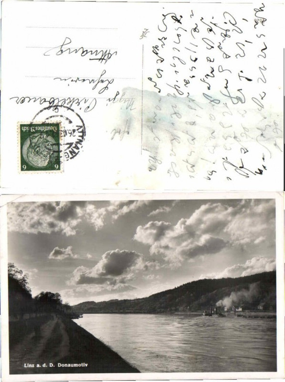 66656, Linz on the Danube, Danube motif, steamer on the river