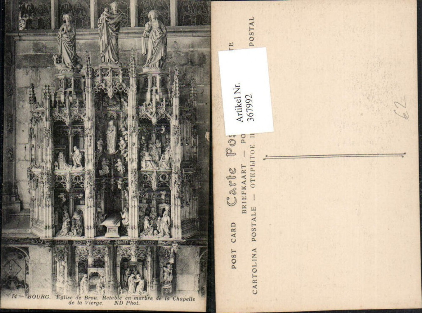 367992,Rhone-Alpes Ain Bourg-en-Bresse Eglise de Brou Retable en marbre de la Chapelle Vierge