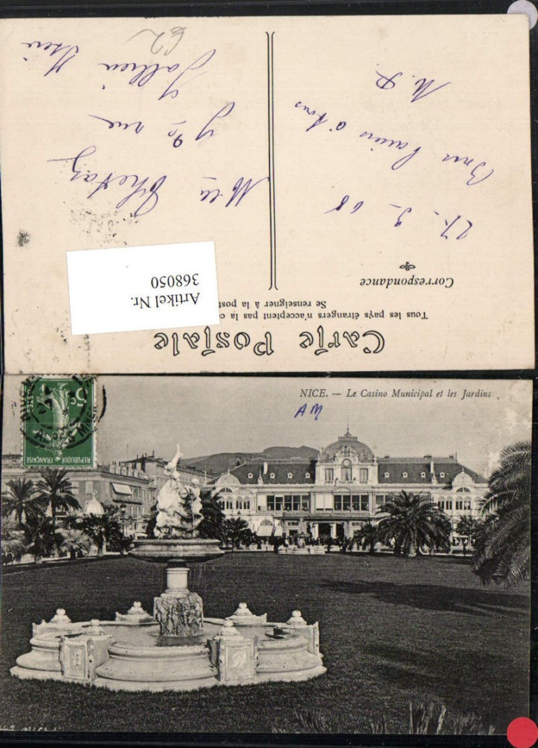 368050,Provence-Alpes-Cote-Azur Alpes-Maritimes Nice Nizza Casino Municipal et Jardins Brunnen