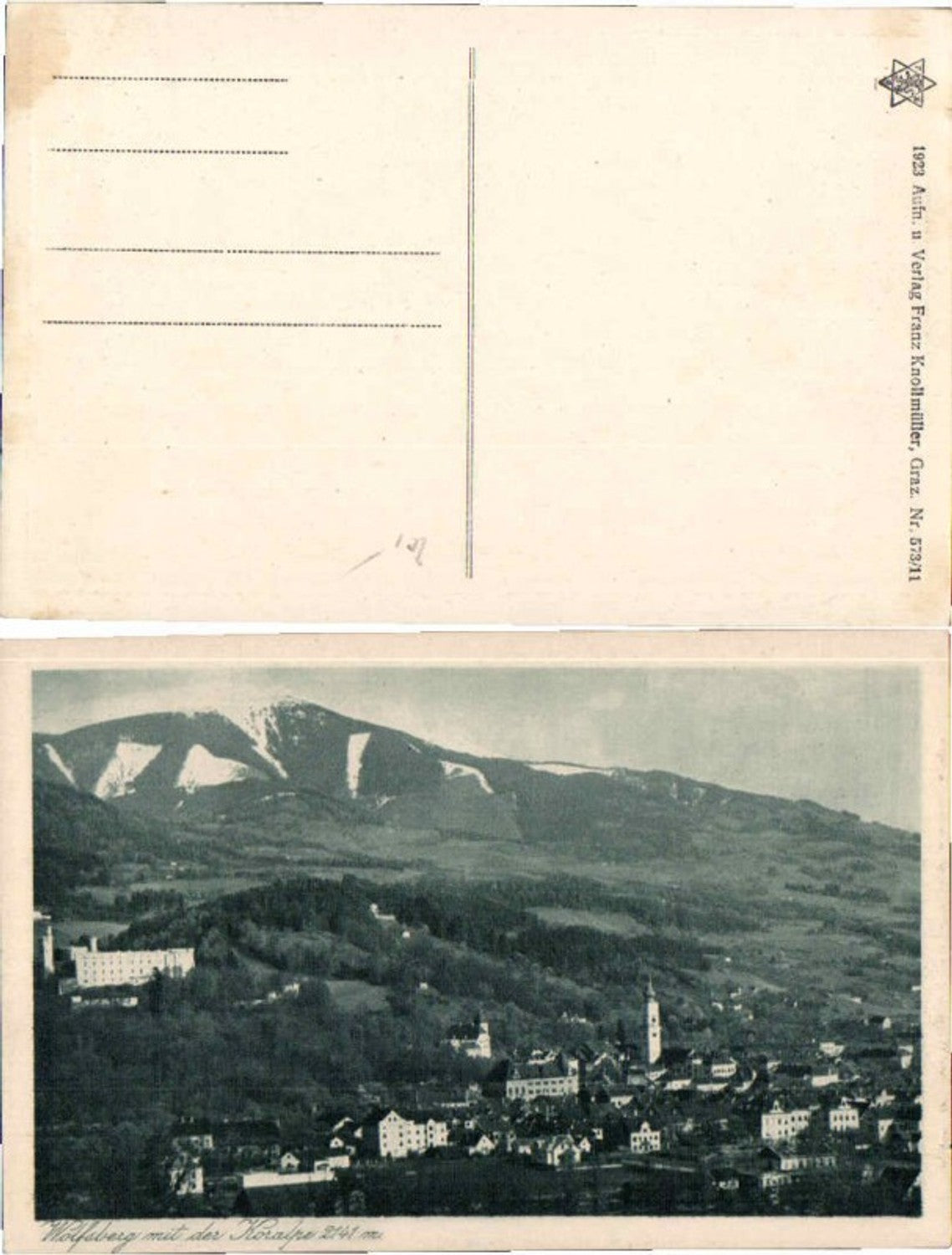 67574,Wolfsberg mit Koralpe 1923 pub Knollmüller 573-11