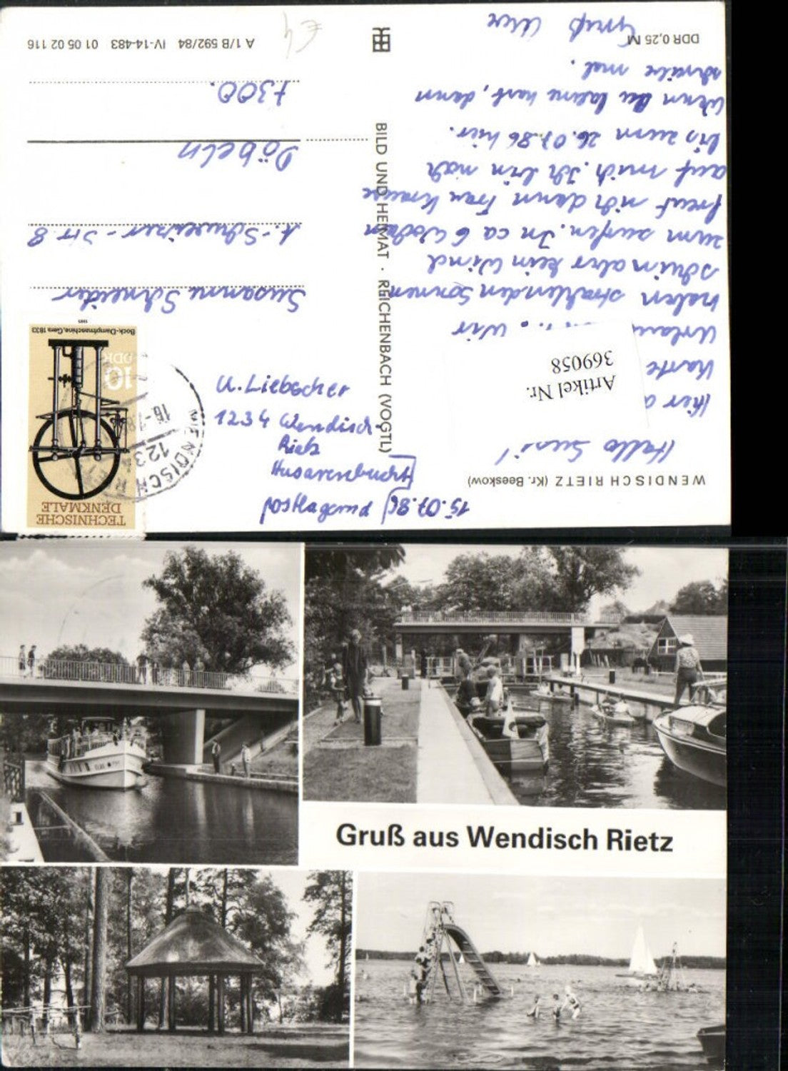 369058,Gruß aus Wendisch Rietz Kanal Brücke Boote Wasserrutsche Mehrbildkarte