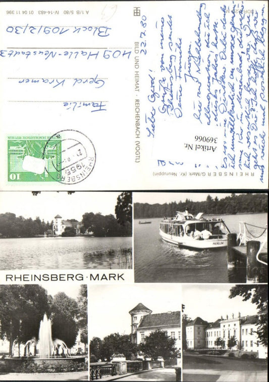 369066,Rheinsberg in d. Mark Boot Prebelow Schloss Brunnen Mehrbildkarte