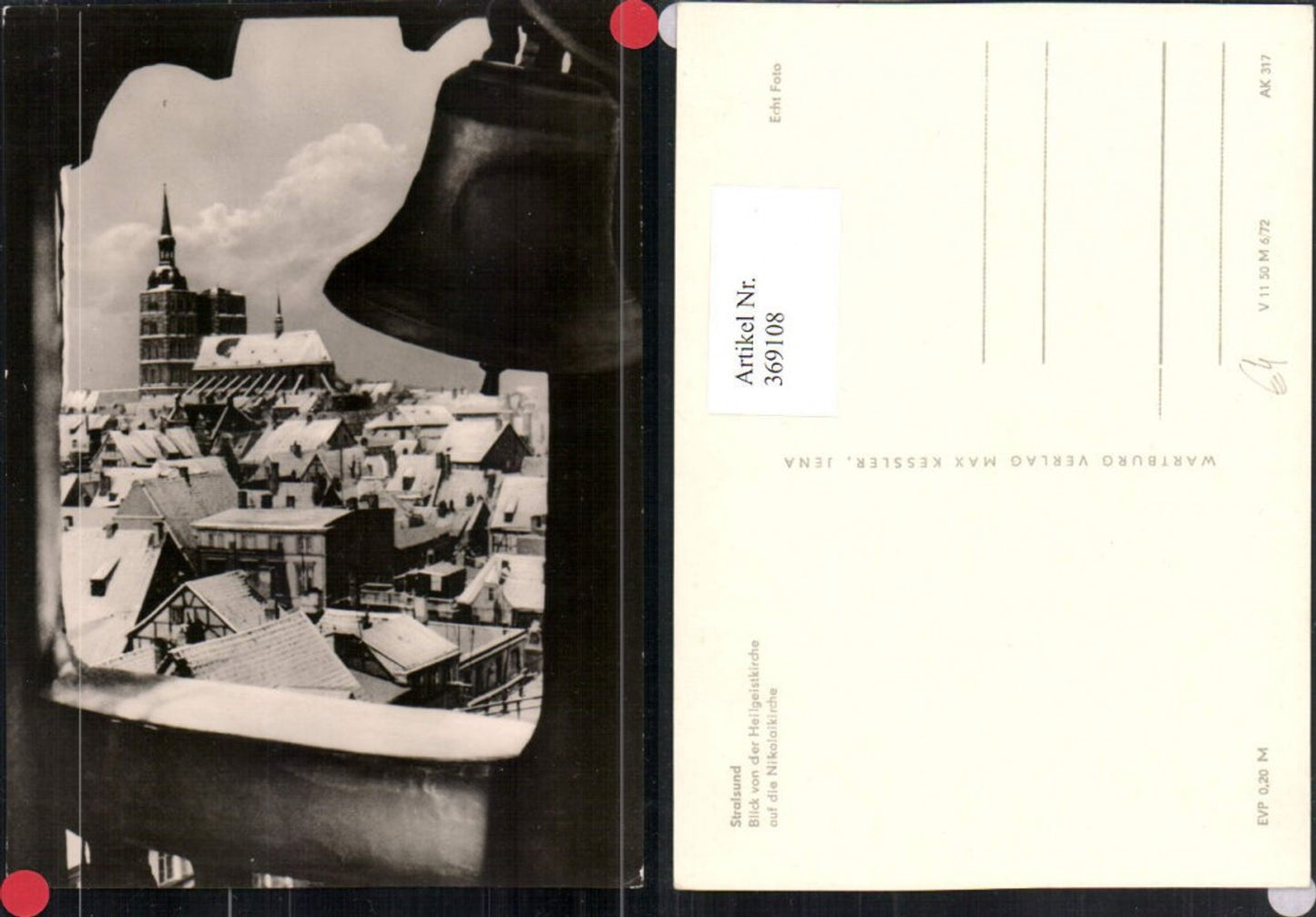 369108,Stralsund Blick von d. Heilgeistkirche auf Nikolaikirche Winterbild Glocke