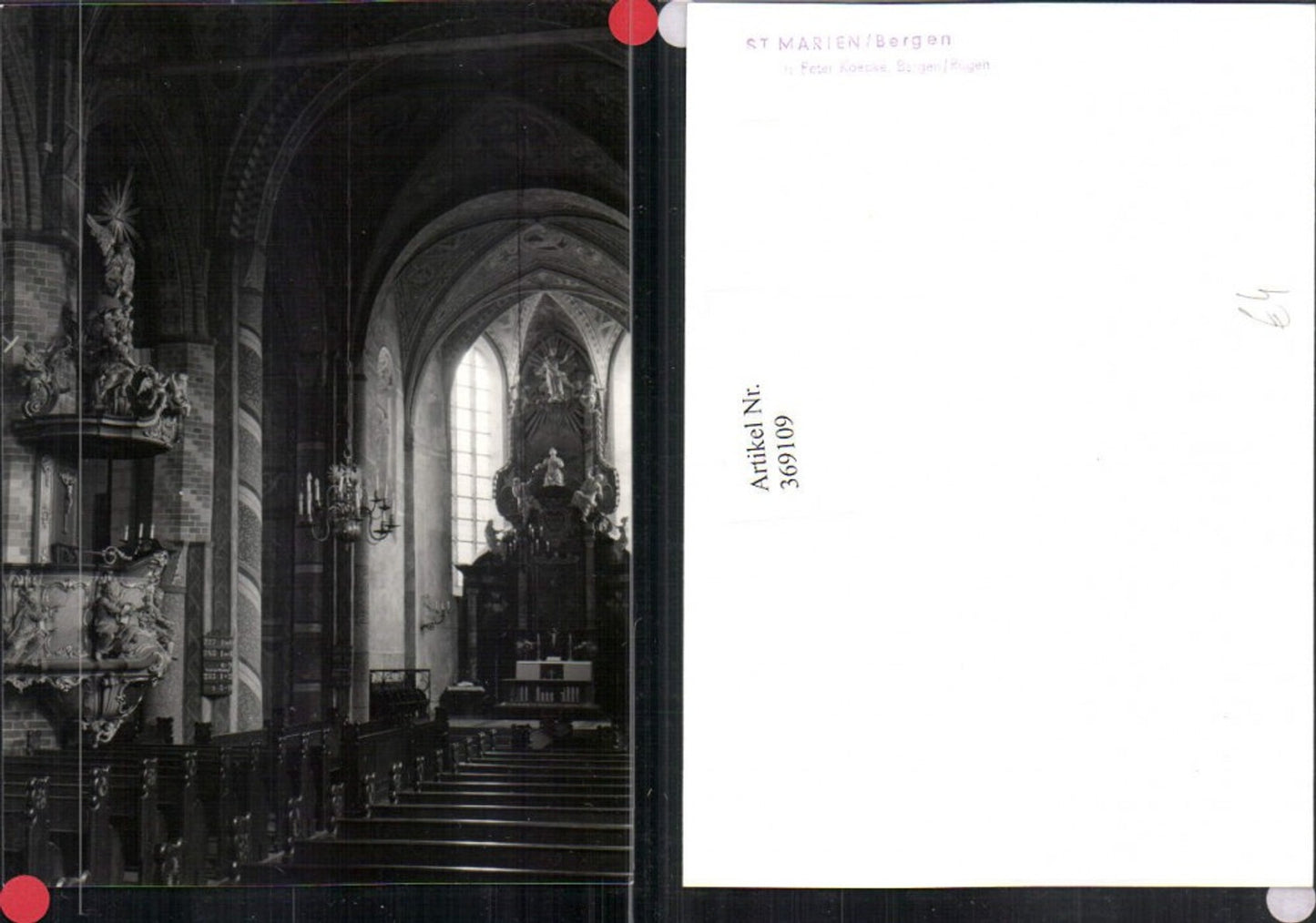 369109,Fotokarte Bergen auf Rügen St. Marien Kirche Innenansicht Kanzel