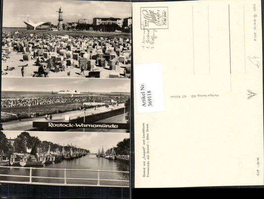 369118,Rostock Warnemünde Strand m. Teepott Leuchtturm Strandleben Mehrbildkarte