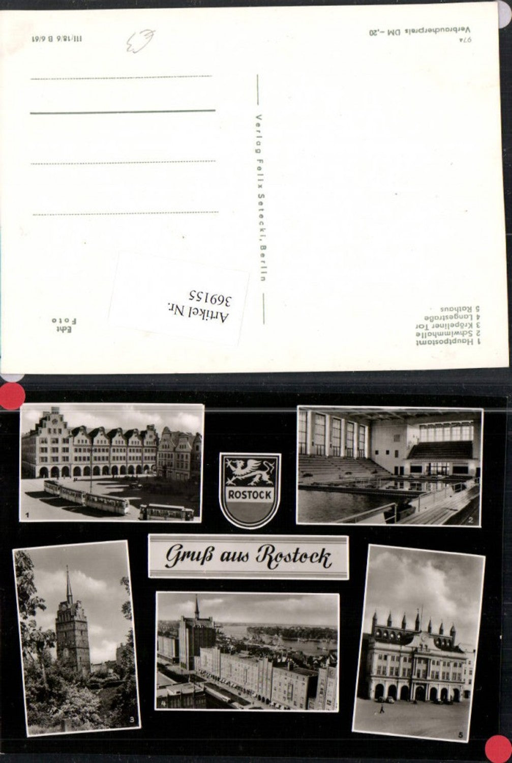 369155,Rostock Hauptpostamt Schwimmhalle Rathaus Tor Turm Mehrbildkarte