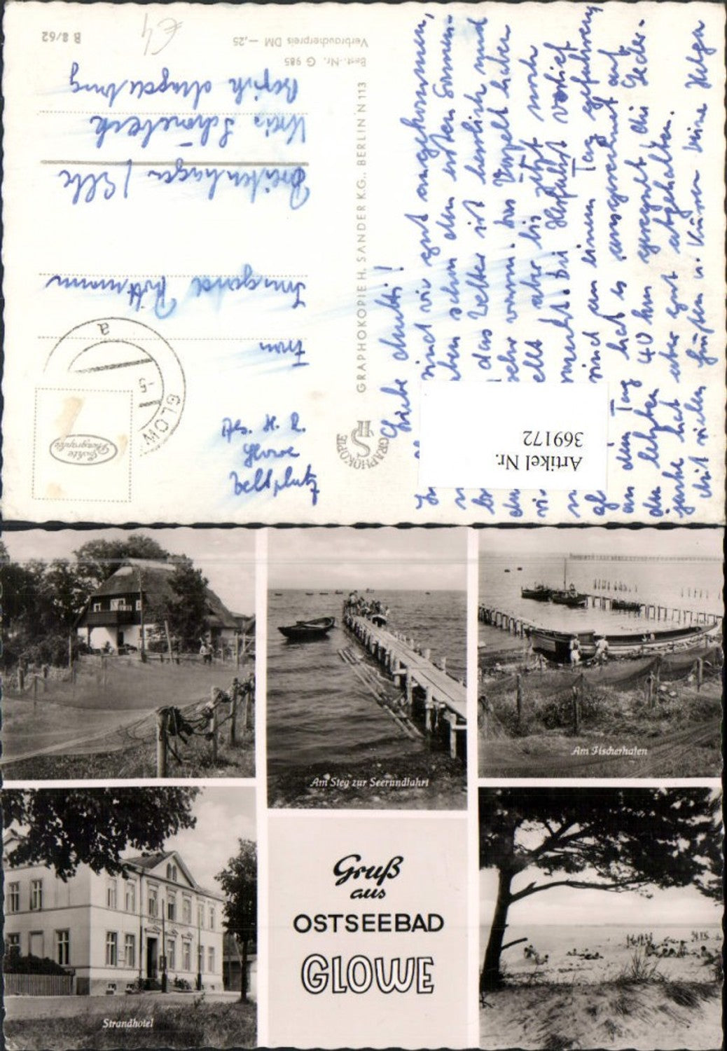 369172,Ostseebad Glowe Strand Strandhotel Steg Fischerhafen Mehrbildkarte