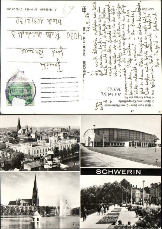 369183,Schwerin Teilansicht Kongresshalle Kirche Mehrbildkarte