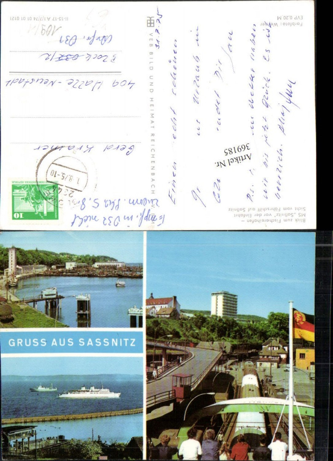 369185,Gruß aus Sassnitz Hafen Dampfer Schiff Mehrbildkarte pub VEB