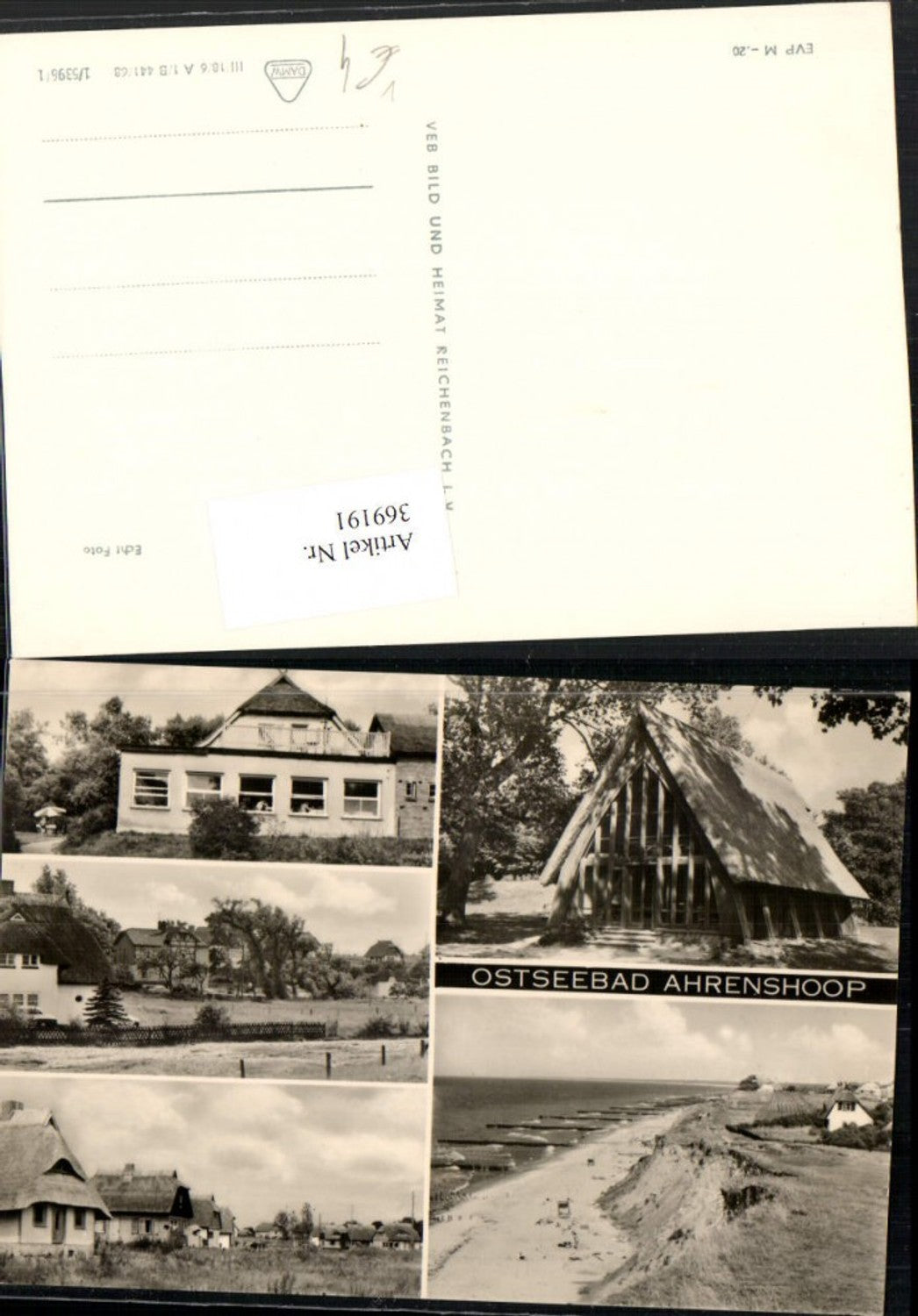 369191,Ostseebad Ahrenshoop Strand Hütte Häuser Mehrbildkarte pub VEB