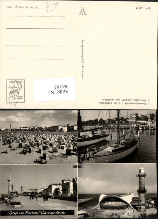 369193,Rostock Warnemünde Promenade Strand Strandleben Leuchtturm Mehrbildkarte