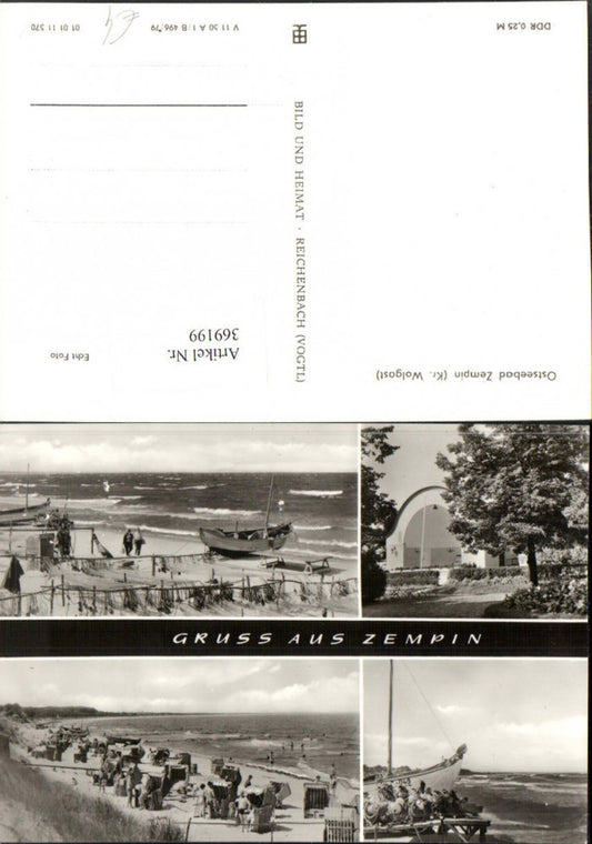 369199, Greetings from Zempin Beach Beach life Boats Multi-image postcard 