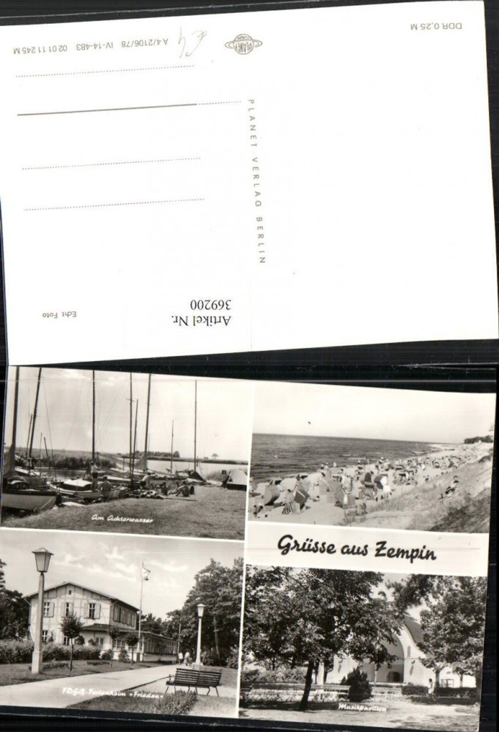 369200,Zempin Strand Strandleben Musikpavillon Segelboote Mehrbildkarte