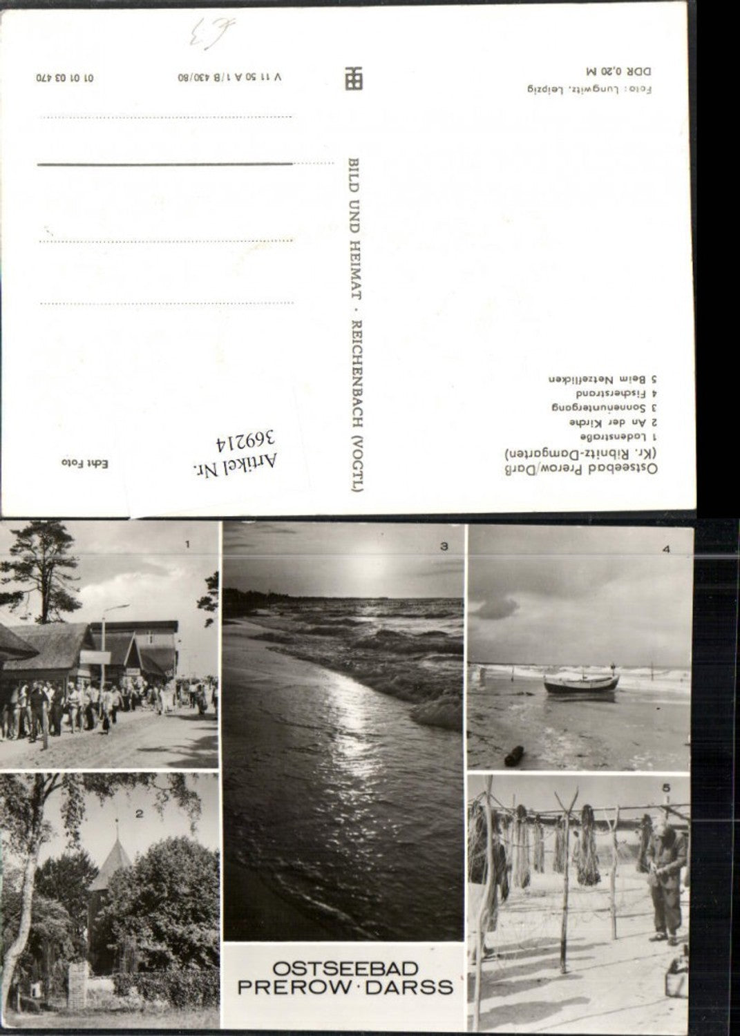 369214,Ostseebad Prerow Darss Strand Netzflicken Fischerstand Mehrbildkarte