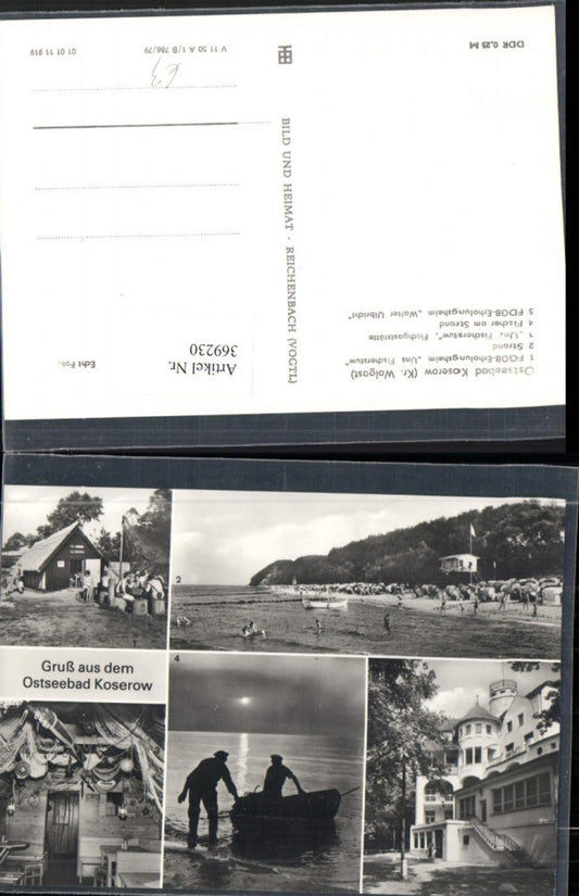 369230,Ostseebad Koserow Strand Strandleben Fischer Erholungsheime Mehrbildkarte