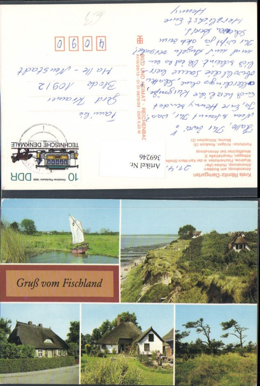 369246,Gruß vom Fischland Ahrenshoop Wustrow Althagen Segelboot Mehrbildkarte