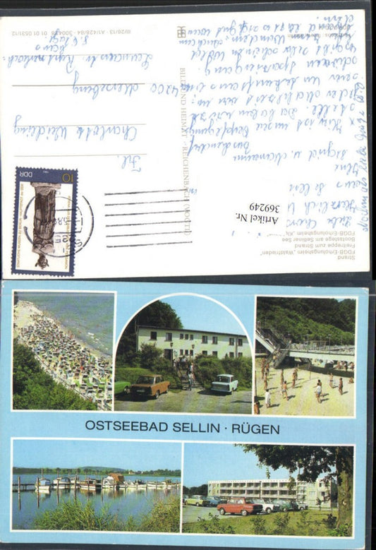 369249,Ostseebad Sellin auf Rügen Strand Strandleben Bootssteg Mehrbildkarte