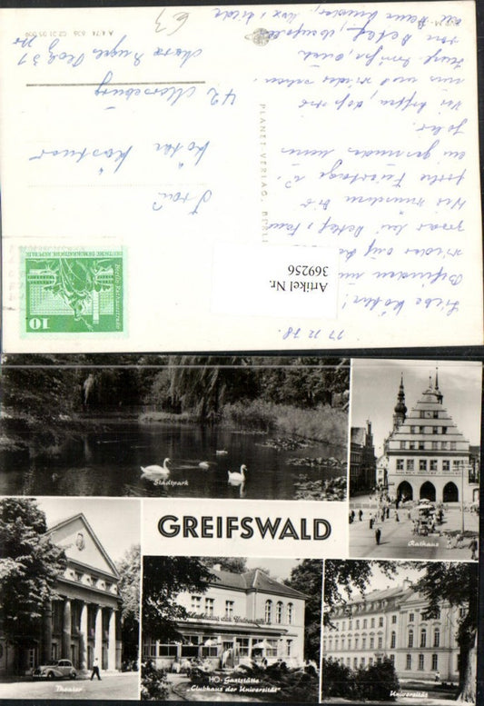 369256,Greifswald Stadtpark Schwäne Rathaus Universität Theater Mehrbildkarte