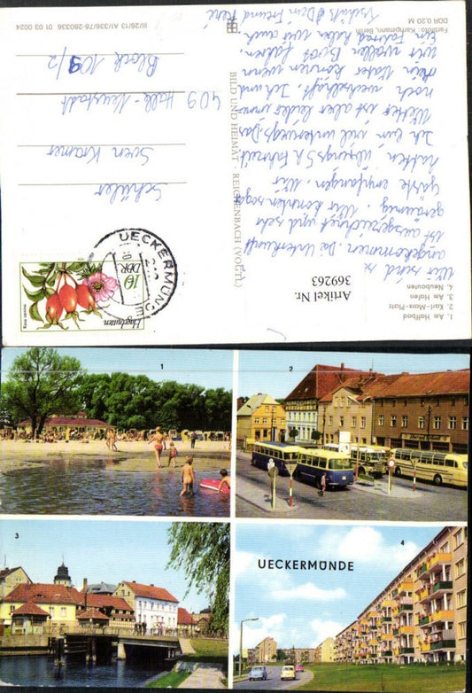 369263,Ueckermünde Haffbad Strandbad Hafen Brücke Autobusse Busse Mehrbildkarte
