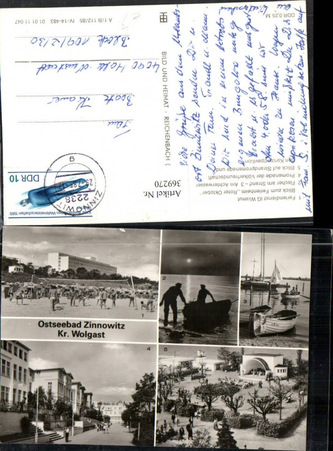 369270,Ostseebad Zinnowitz Strand Volleyball Fischer Boote Mehrbildkarte