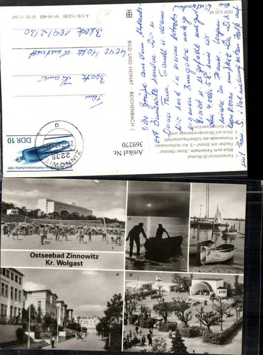 369270,Ostseebad Zinnowitz Strand Volleyball Fischer Boote Mehrbildkarte