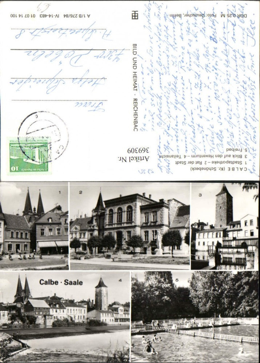 369309,Calbe an d. Saale Teilansicht Apotheke Freibad Hexenturm Mehrbildkarte