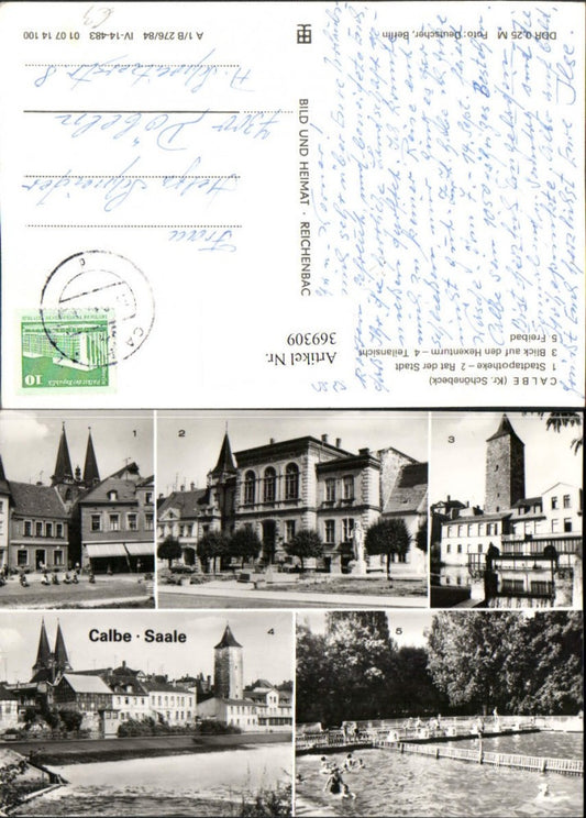 369309,Calbe an d. Saale Teilansicht Apotheke Freibad Hexenturm Mehrbildkarte
