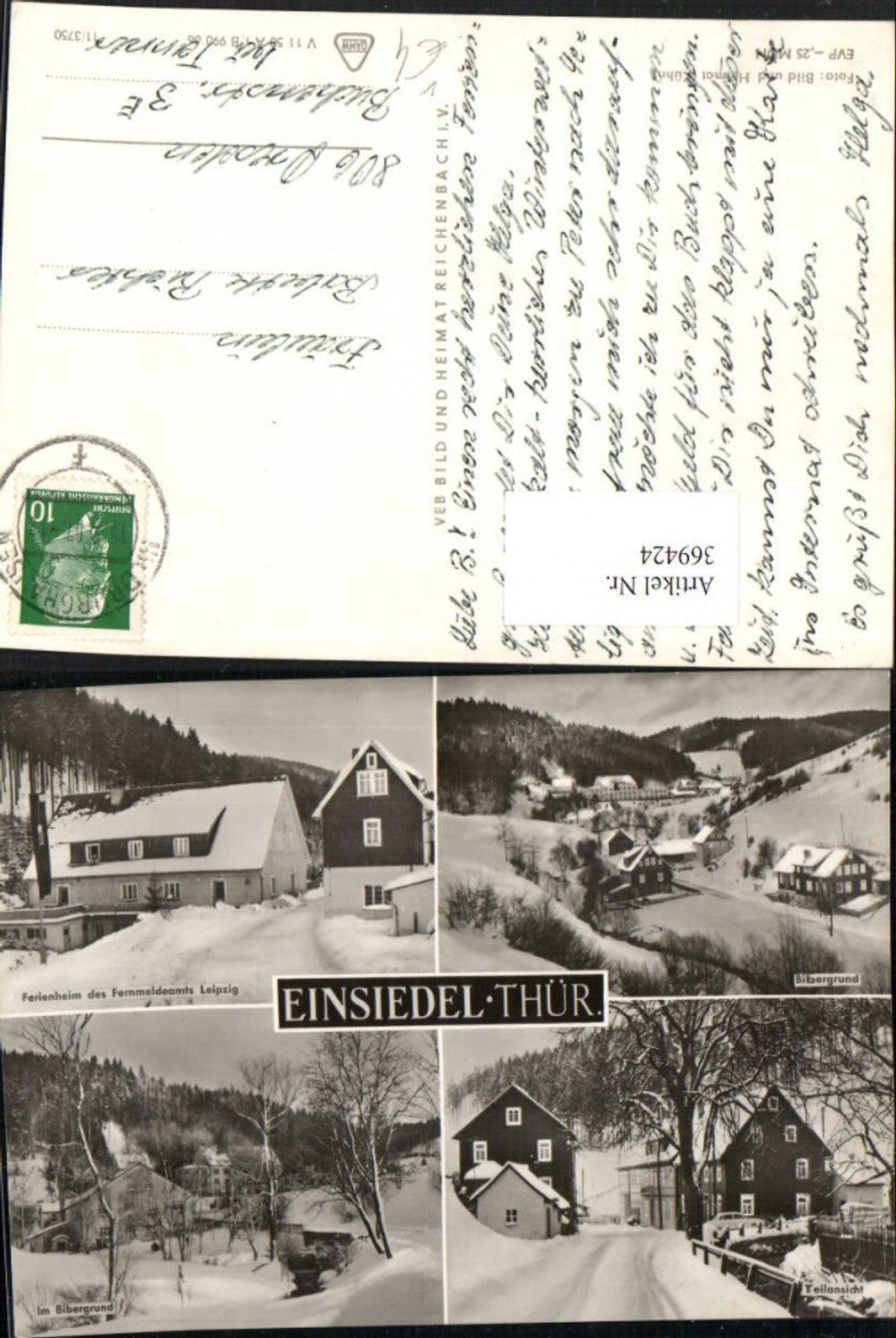 369424, Einsiedel Bibergrund holiday home winter pictures multi-image postcard pub VEB