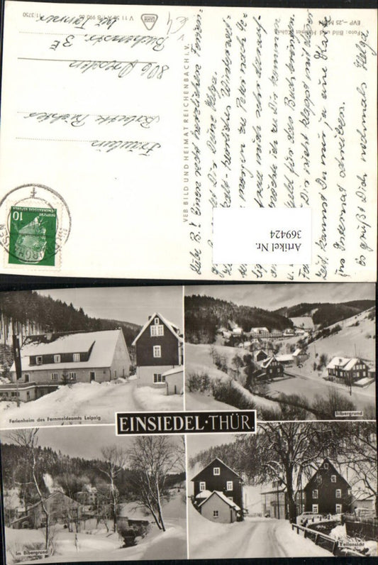 369424, Einsiedel Bibergrund holiday home winter pictures multi-image postcard pub VEB