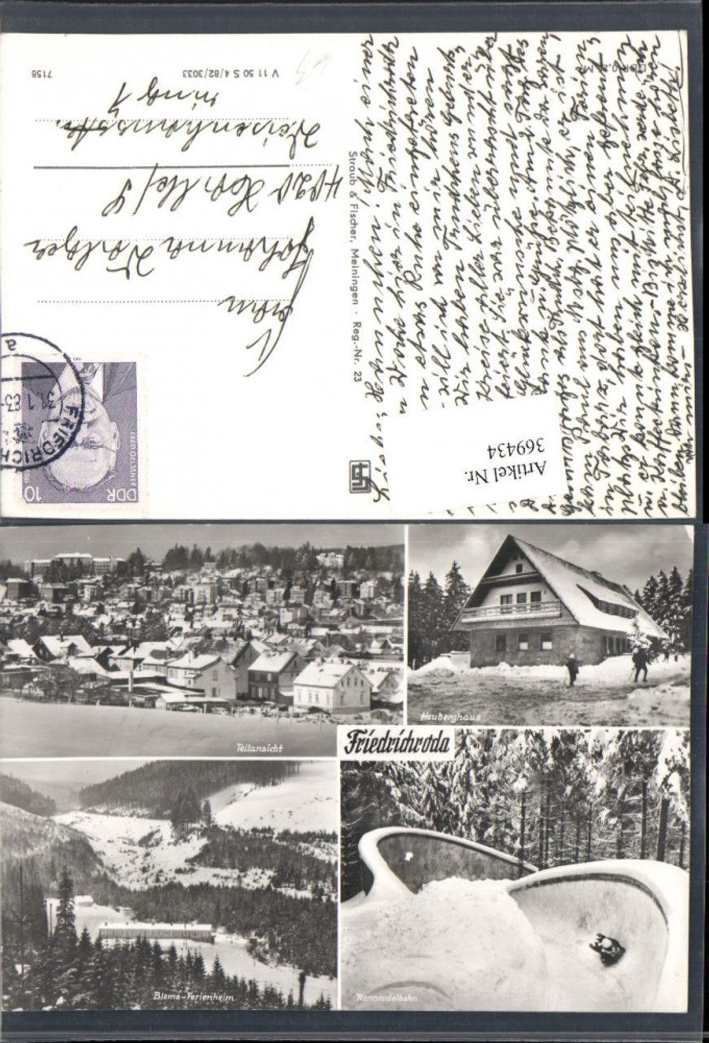 369434,Friedrichroda Totale Heuberghaus Rennrodelbahn Winterbilder Mehrbildkarte