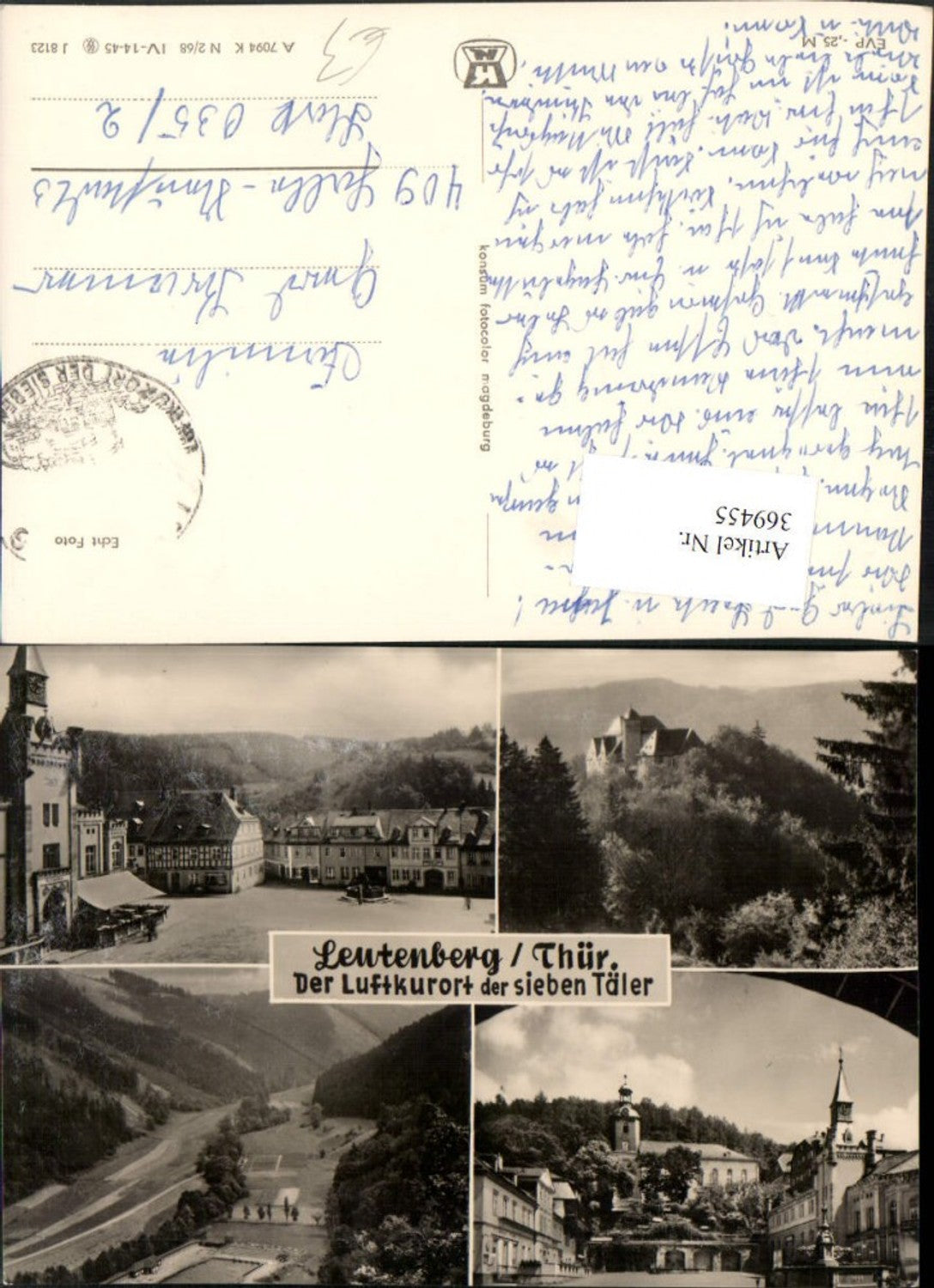 369455,Leutenberg Hautplatz Brunnen Kirche Burg Mehrbildkarte