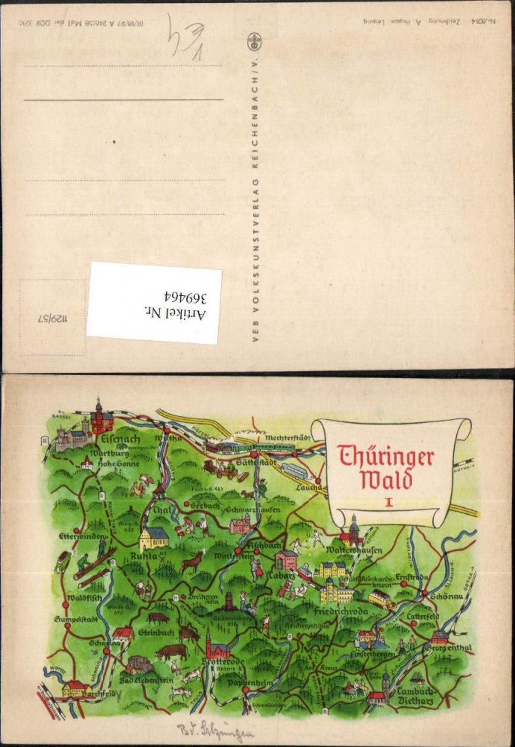 369464,Künstler AK Thüringer Wald Landkarte Tabarz Friedrichroda Eisenach Brotterode pub VEB