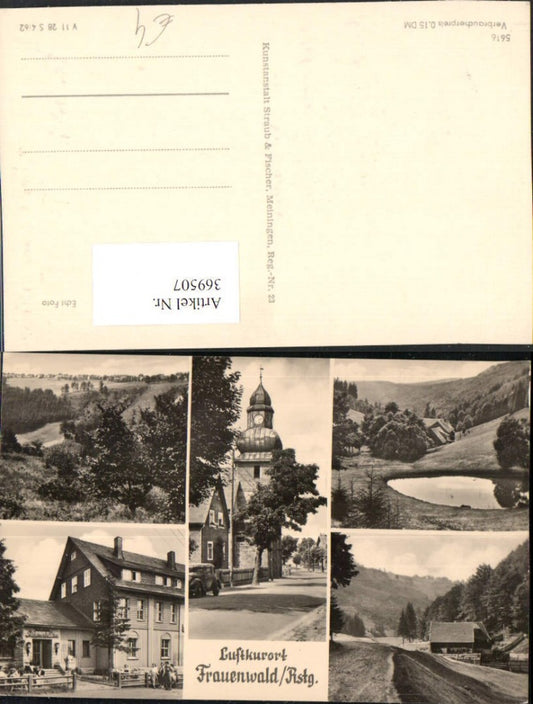369507,Frauenwald am Rennsteig Gasthof Kirche Teich Mehrbildkarte