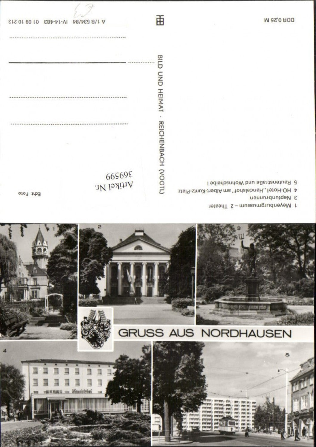 369599,Nordhausen Meyenburgmuseum Theater Neptunbrunnen Hotel Mehrbildkarte