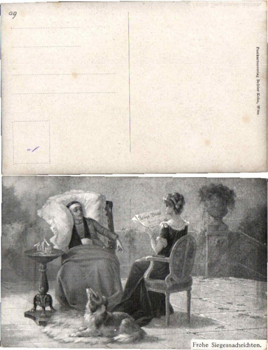 68319,WW1 Patriotik Siegesnachricht Frau Soldat liest Zeitung