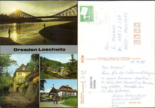 369686,Dresden Loschwitz Brücke Fischer Körnerhaus Standseilbahn Mehrbildkarte