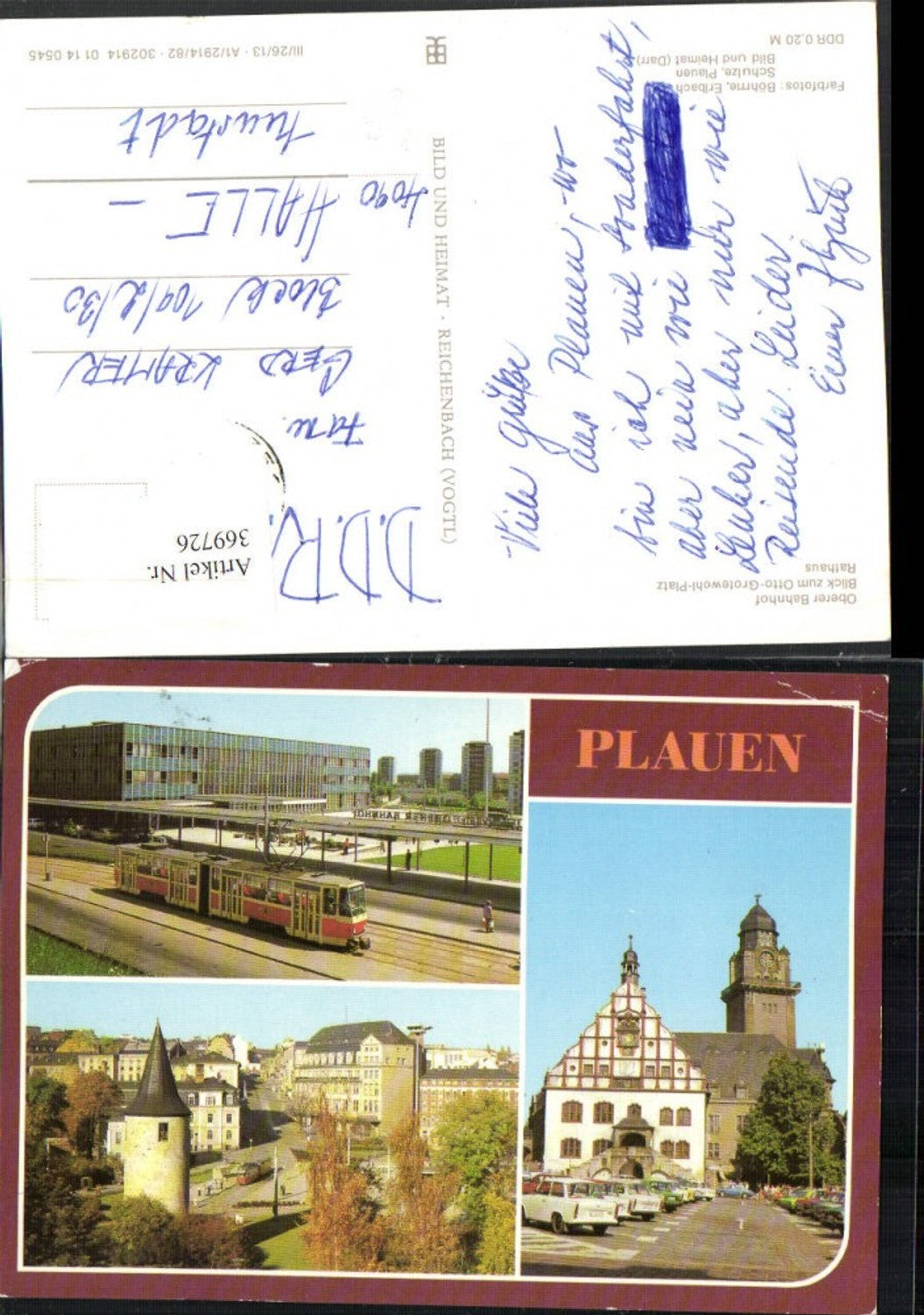 369726,Plauen im Vogtland Bahnhof Rathaus Turm Straßenbahn Mehrbildkarte