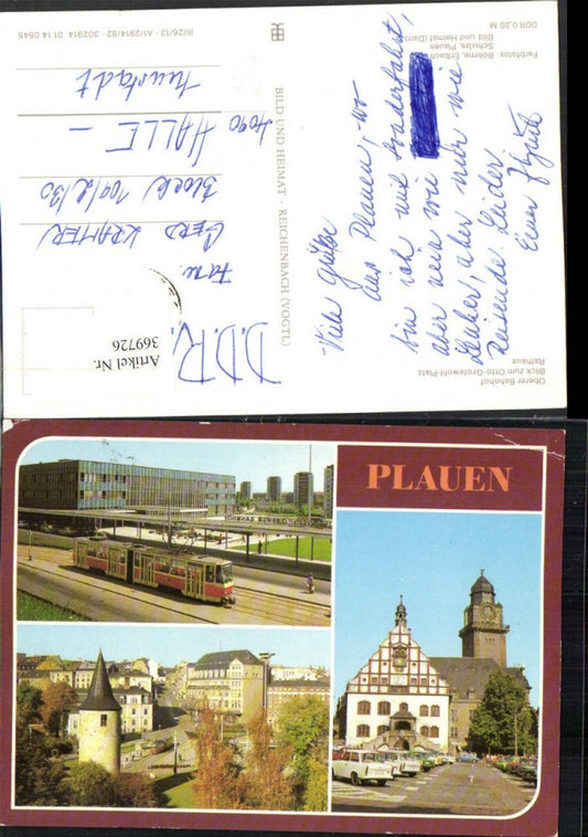 369726,Plauen im Vogtland Bahnhof Rathaus Turm Straßenbahn Mehrbildkarte