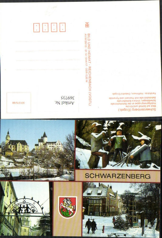 369735,Schwarzenberg Schloss Kirche Holzfiguren Schwibbogen Mehrbildkarte