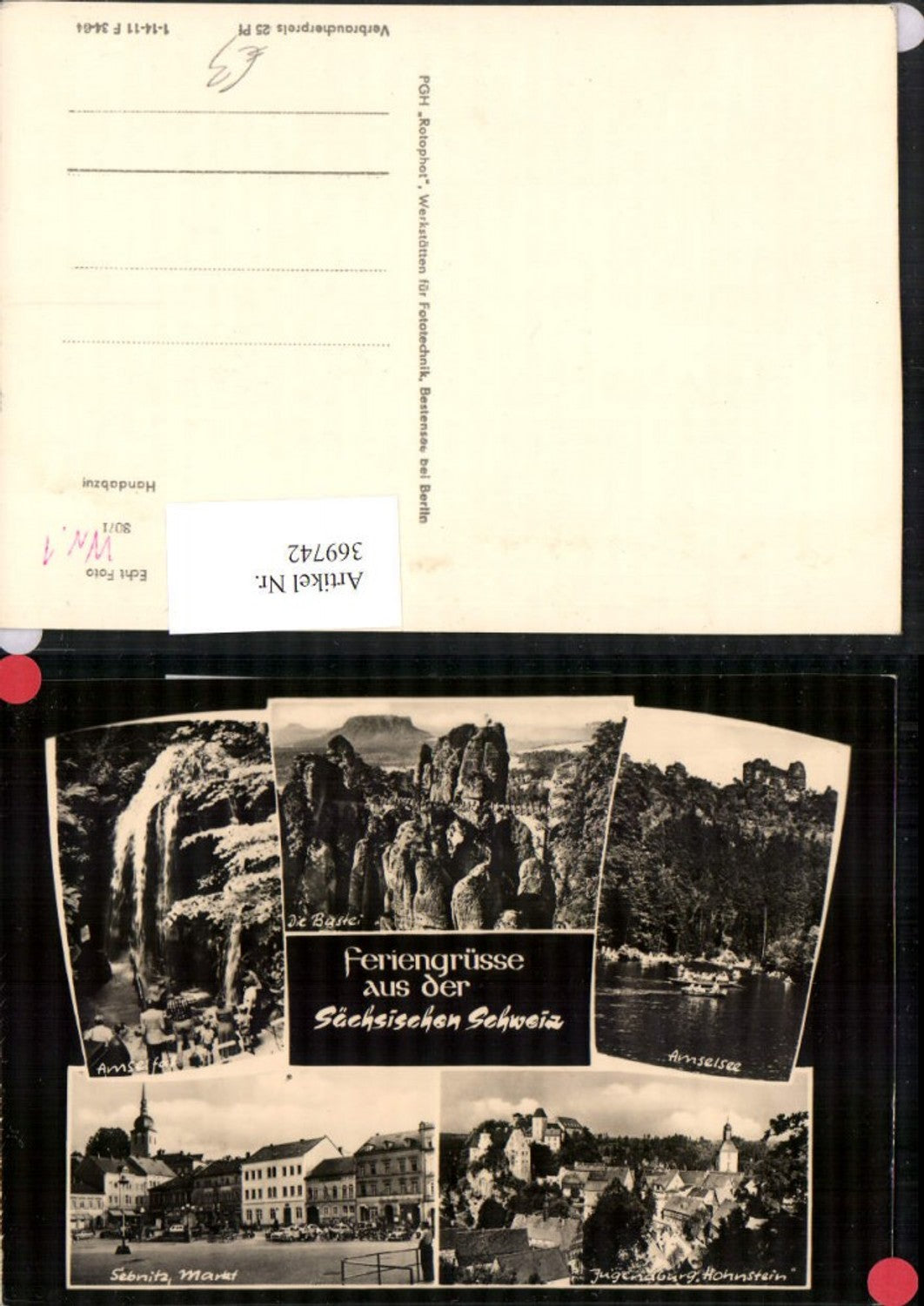 369742,Sebnitz Markt Jugendburg Hohnstein Amselsee Wasserfall Bastei Mehrbildkarte