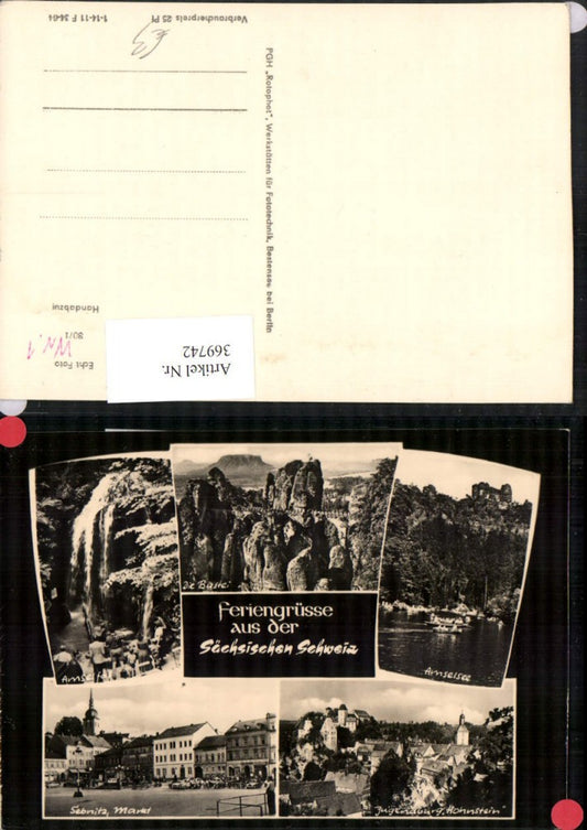 369742,Sebnitz Markt Jugendburg Hohnstein Amselsee Wasserfall Bastei Mehrbildkarte