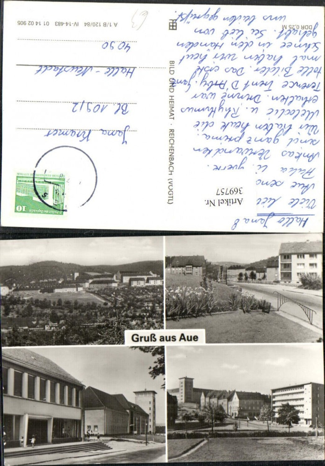 369757,Gruß aus Aue Teilansicht Häuser Gebäude Mehrbildkarte