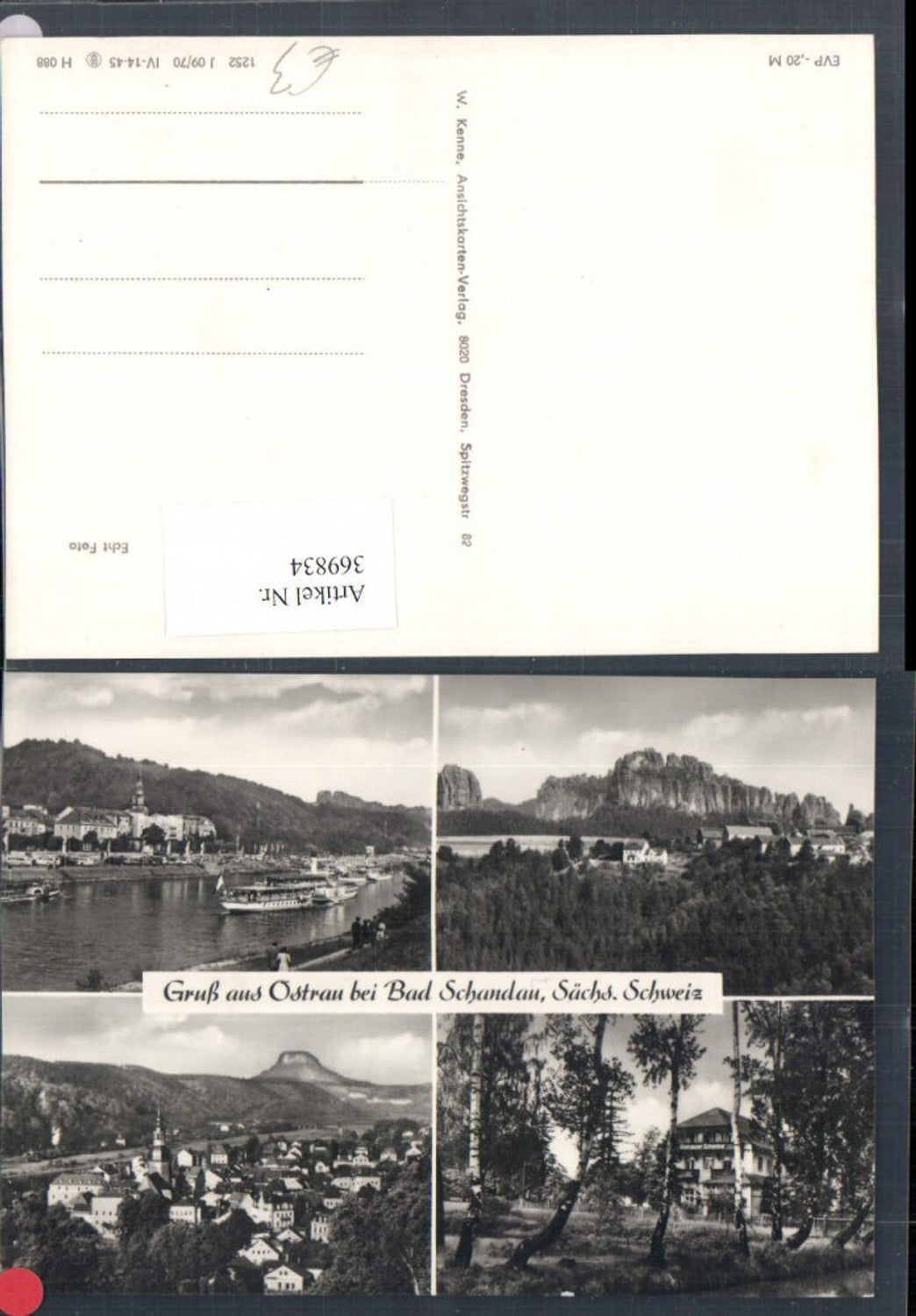 369834,Ostrau b. Bad Schandau Totale Dampfer Mehrbildkarte